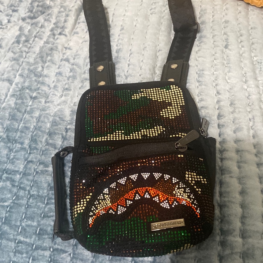 Sprayground crossbody with tiny crystals. limited edition unisex